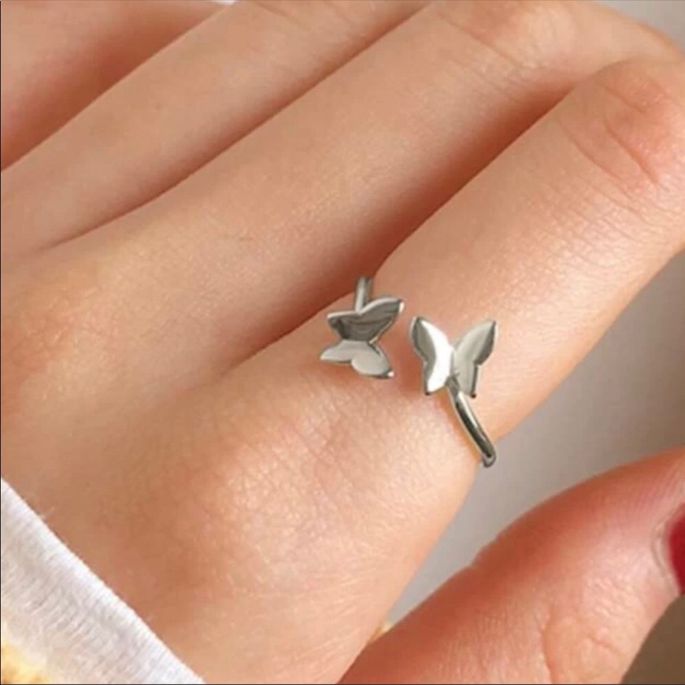 SILVER BUTTERFLY OPEN TRENDY DAINTY CUTE RING